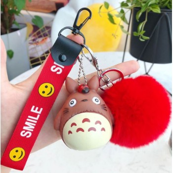 1 Pc Kawaii Cartoon Japan Rabbit Fur Pom Pom Totoro plush Keychain Fur Ball  Key Ring Bag Pendant Plush toy