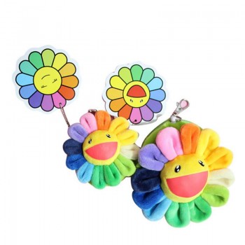 1pc fashion Rainbow Sunflower Cartoon Plush Coin Purse Smile Sun flower Face Bag Plush Purses toys for kids gift