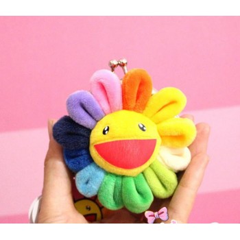 1pc fashion Rainbow Sunflower Cartoon Plush Coin Purse Smile Sun flower Face Bag Plush Purses toys for kids gift