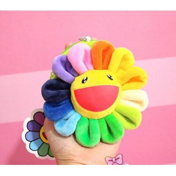 1pc fashion Rainbow Sunflower Cartoon Plush Coin Purse Smile Sun flower Face Bag Plush Purses toys for kids gift