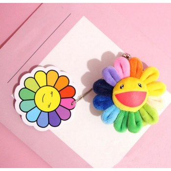 1pc fashion Rainbow Sunflower Cartoon Plush Coin Purse Smile Sun flower Face Bag Plush Purses toys for kids gift
