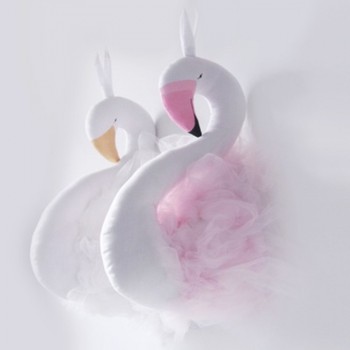 Cute Golden Crown Swan Wall Decor Doll Pink Princess Flamingo soft Stuffed Toy Animal Head Wall Hanging for Kids Room Baby Gift