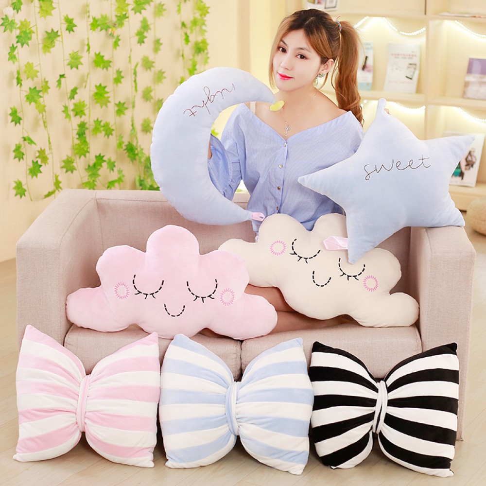 cute Sky Series Stuffed Moon, Star Clouds bowknot Plush Baby Toys Soft Cushion Nice baby sleeping Pillow kids gifts home decor