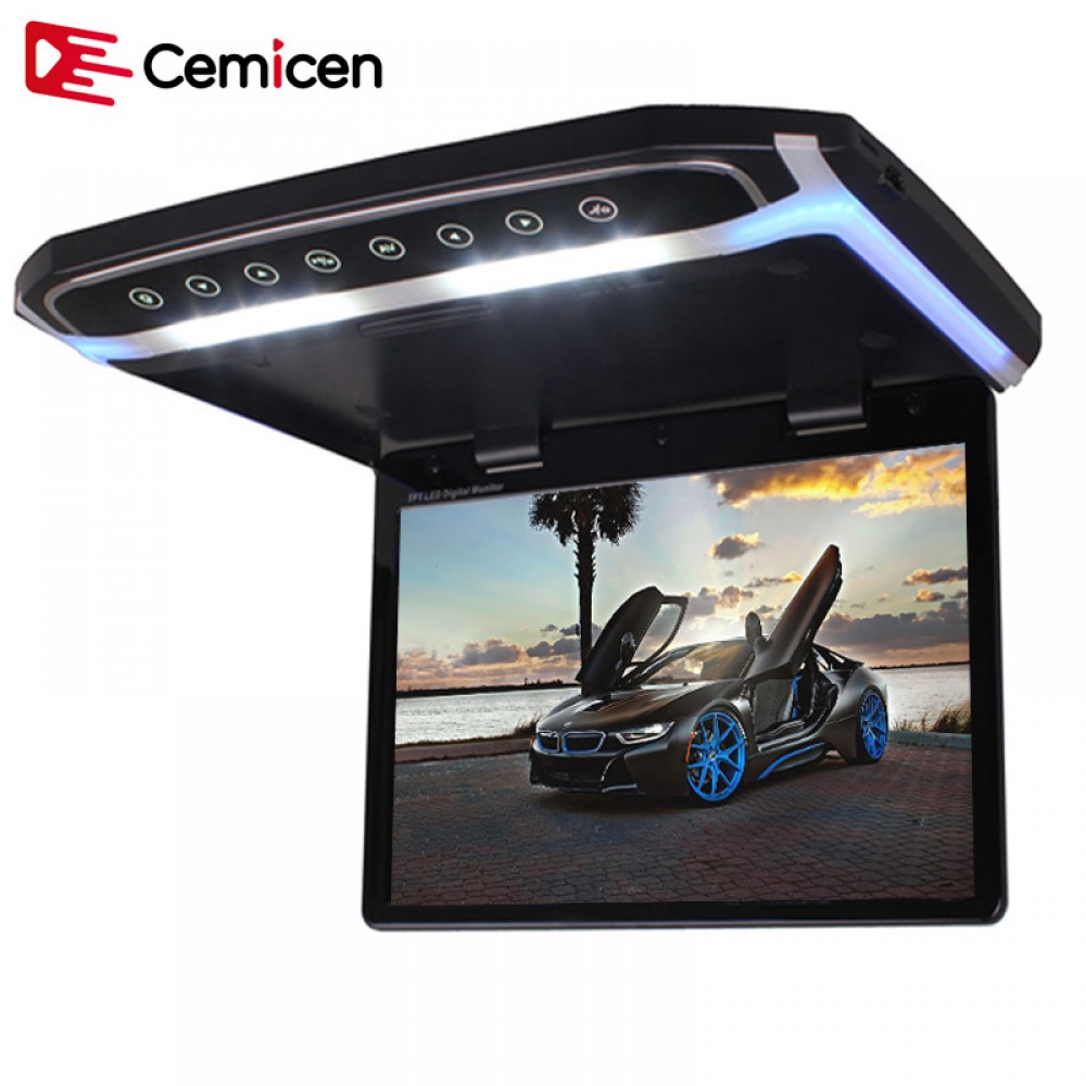 Cemicen 17.3 Inch Car Roof Mount Monitor Flip Down TFT LCD Player Support 1080P USB FM HDMI SD Touch Button Ceiling MP5 Player
