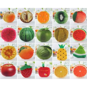 5Pcs/lot Wholesale ALL Summer Fruits Toys Lemon Watermelon Pineapple Strawberry Plush Toy Pocket Purse , keychain plush Toy GYH