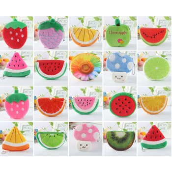 5Pcs/lot Wholesale ALL Summer Fruits Toys Lemon Watermelon Pineapple Strawberry Plush Toy Pocket Purse , keychain plush Toy GYH