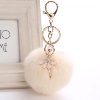 Cute Girl Toy Rhinestone Ballerina Girl Plush Rex Rabbit Hair Ball Fashion Adult Bag Decoration Pendant Angel Car Keychain