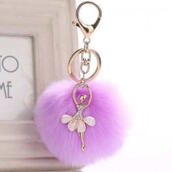 Cute Girl Toy Rhinestone Ballerina Girl Plush Rex Rabbit Hair Ball Fashion Adult Bag Decoration Pendant Angel Car Keychain