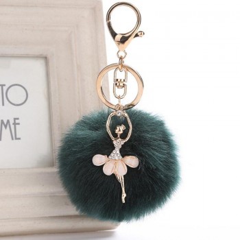 Cute Girl Toy Rhinestone Ballerina Girl Plush Rex Rabbit Hair Ball Fashion Adult Bag Decoration Pendant Angel Car Keychain
