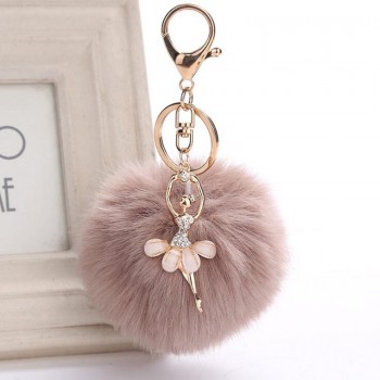 Cute Girl Toy Rhinestone Ballerina Girl Plush Rex Rabbit Hair Ball Fashion Adult Bag Decoration Pendant Angel Car Keychain