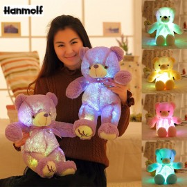 Lavender Purple Odor Plush Teddy Bear Glowing Stuffed Silk Bowknot Light-up Kids Huggable Night Companion Toy Solid Color 50cm