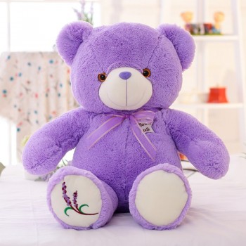 Lavender Purple Odor Plush Teddy Bear Glowing Stuffed Silk Bowknot Light-up Kids Huggable Night Companion Toy Solid Color 50cm