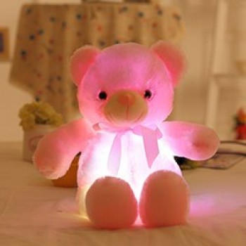 Lavender Purple Odor Plush Teddy Bear Glowing Stuffed Silk Bowknot Light-up Kids Huggable Night Companion Toy Solid Color 50cm