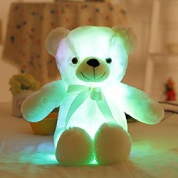 Lavender Purple Odor Plush Teddy Bear Glowing Stuffed Silk Bowknot Light-up Kids Huggable Night Companion Toy Solid Color 50cm