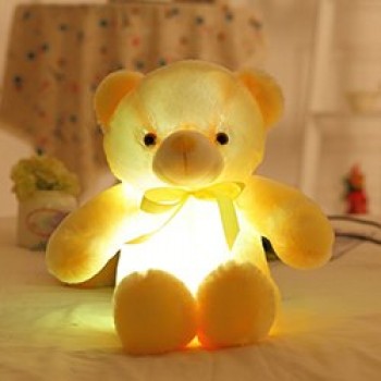Lavender Purple Odor Plush Teddy Bear Glowing Stuffed Silk Bowknot Light-up Kids Huggable Night Companion Toy Solid Color 50cm
