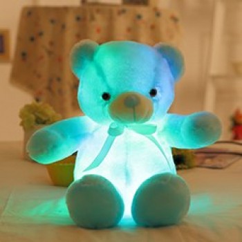 Lavender Purple Odor Plush Teddy Bear Glowing Stuffed Silk Bowknot Light-up Kids Huggable Night Companion Toy Solid Color 50cm