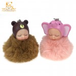 Animal Baby Keychains Sleeping Pompons Elephant Rabbit Bear Puppy Bunny Panda Bee Plush Stuffed Toys Bag Ball Pendant Cute Dolls