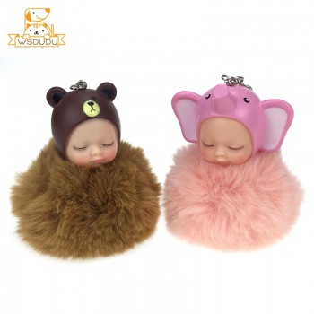 Animal Baby Keychains Sleeping Pompons Elephant Rabbit Bear Puppy Bunny Panda Bee Plush Stuffed Toys Bag Ball Pendant Cute Dolls