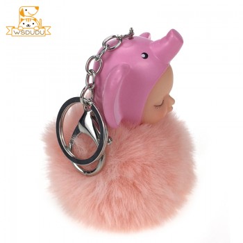 Animal Baby Keychains Sleeping Pompons Elephant Rabbit Bear Puppy Bunny Panda Bee Plush Stuffed Toys Bag Ball Pendant Cute Dolls