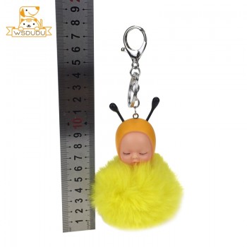 Animal Baby Keychains Sleeping Pompons Elephant Rabbit Bear Puppy Bunny Panda Bee Plush Stuffed Toys Bag Ball Pendant Cute Dolls