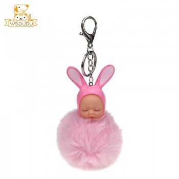 Animal Baby Keychains Sleeping Pompons Elephant Rabbit Bear Puppy Bunny Panda Bee Plush Stuffed Toys Bag Ball Pendant Cute Dolls