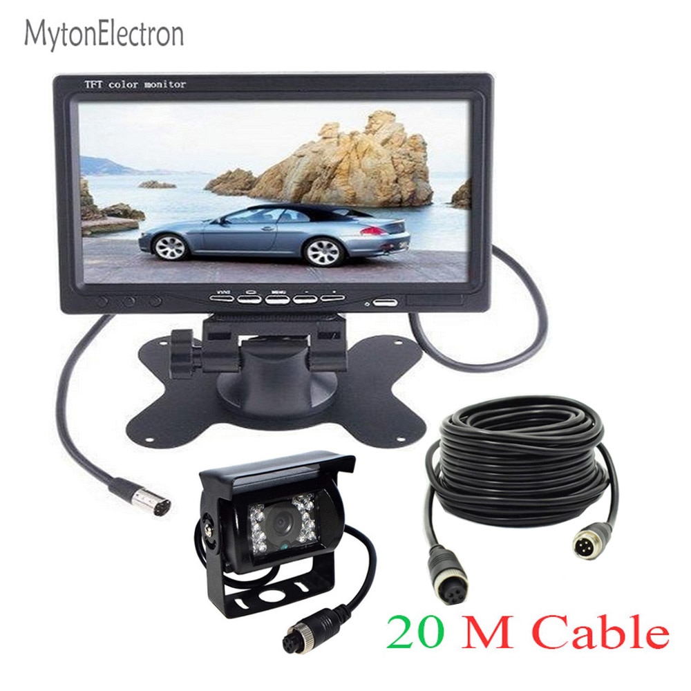 4 Pin CCD Bus Vans Trucks Rear View Reverse Camera 12/24V Parking Camera + Remote Control 7 Color TFT Monitor 800*480 screen
