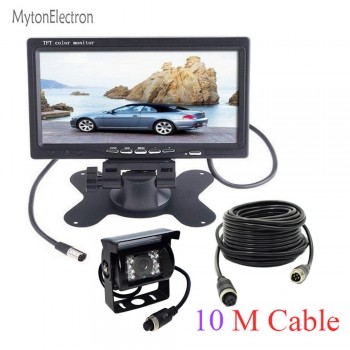 4 Pin CCD Bus Vans Trucks Rear View Reverse Camera 12/24V Parking Camera + Remote Control 7 Color TFT Monitor 800*480 screen