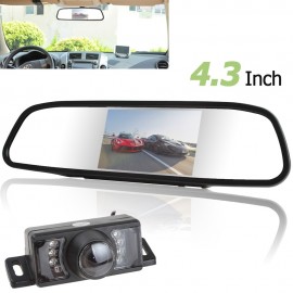 Parking Kit With 4.3 TFT LCD Display Car Rear View Mirror Monitor + 7 IR Night Vision RearView Reversing Backup Camera