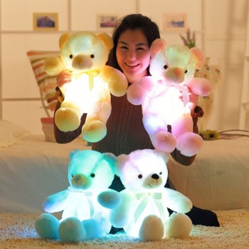 1pc50CM Creative Light Up LED Inductive Teddy Bear Stuffed Animals Plush Toy Colorful Glowing Teddy Bear Christmas Gift for Kids