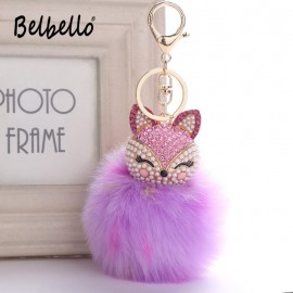 Belbello 2019 Fashion Lovely Hair Ball Keyboard Fox head water drill Pendant Bag car Fur Hangers Holiday gift Toy Plush Pendant