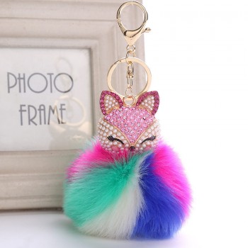 Belbello 2019 Fashion Lovely Hair Ball Keyboard Fox head water drill Pendant Bag car Fur Hangers Holiday gift Toy Plush Pendant