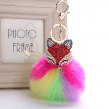 Belbello 2019 Fashion Lovely Hair Ball Keyboard Fox head water drill Pendant Bag car Fur Hangers Holiday gift Toy Plush Pendant