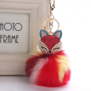 Belbello 2019 Fashion Lovely Hair Ball Keyboard Fox head water drill Pendant Bag car Fur Hangers Holiday gift Toy Plush Pendant