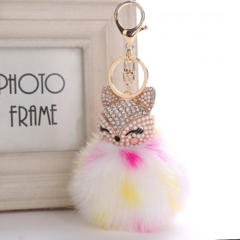 Belbello 2019 Fashion Lovely Hair Ball Keyboard Fox head water drill Pendant Bag car Fur Hangers Holiday gift Toy Plush Pendant