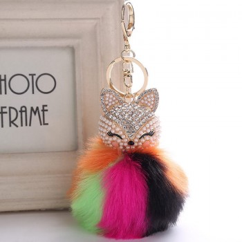 Belbello 2019 Fashion Lovely Hair Ball Keyboard Fox head water drill Pendant Bag car Fur Hangers Holiday gift Toy Plush Pendant