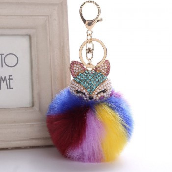 Belbello 2019 Fashion Lovely Hair Ball Keyboard Fox head water drill Pendant Bag car Fur Hangers Holiday gift Toy Plush Pendant