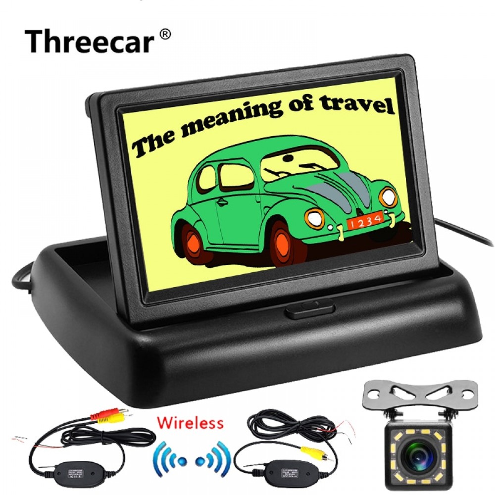 4.3 inch HD Foldable Car Rearview Backup Camera Reverse Backup Monitorr Reversing LCD TFT Display 2.4 Ghz Wireless Camera Kit