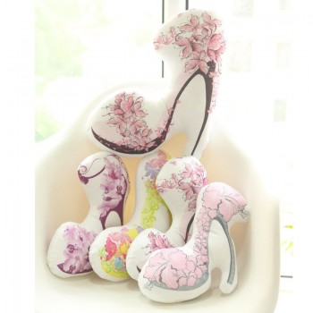 1pc 30cm Simulation Beautiful High-heeled Shoes Plush Pillow Stuffed Cushion With Flower Butterfly Pattern Creative Gifts