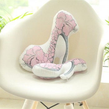 1pc 30cm Simulation Beautiful High-heeled Shoes Plush Pillow Stuffed Cushion With Flower Butterfly Pattern Creative Gifts