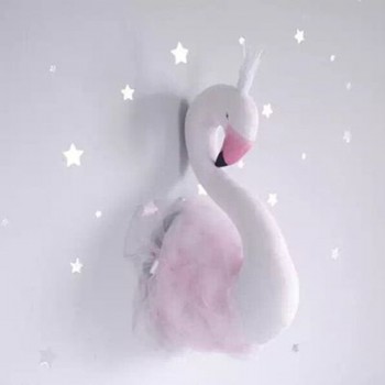 Cute Love Ins Crown plush Swan Wall Art Hanging Flamingo plush Doll Stuffed Toys Animals Head Wall Decor Kids girls Nursery Room