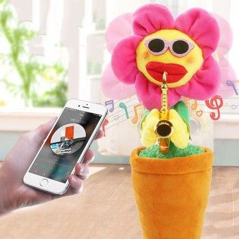 30cm Singing Dancing Flower Enchanting Sunflower with Saxophone Soft Stuffed Plush Toy Funny Electric No Bluetooth Toy for Kids