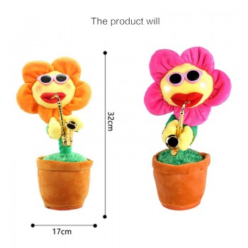 30cm Singing Dancing Flower Enchanting Sunflower with Saxophone Soft Stuffed Plush Toy Funny Electric No Bluetooth Toy for Kids