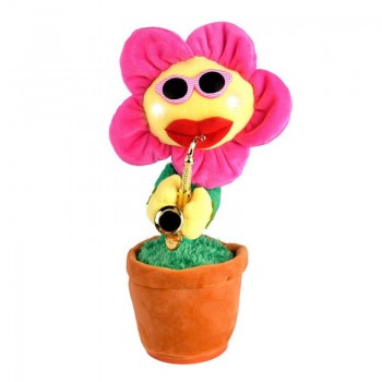30cm Singing Dancing Flower Enchanting Sunflower with Saxophone Soft Stuffed Plush Toy Funny Electric No Bluetooth Toy for Kids