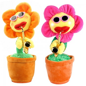 30cm Singing Dancing Flower Enchanting Sunflower with Saxophone Soft Stuffed Plush Toy Funny Electric No Bluetooth Toy for Kids