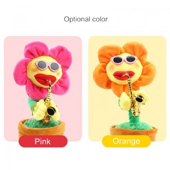 30cm Singing Dancing Flower Enchanting Sunflower with Saxophone Soft Stuffed Plush Toy Funny Electric No Bluetooth Toy for Kids