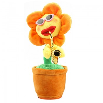 30cm Singing Dancing Flower Enchanting Sunflower with Saxophone Soft Stuffed Plush Toy Funny Electric No Bluetooth Toy for Kids