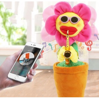 30cm Singing Dancing Flower Enchanting Sunflower with Saxophone Soft Stuffed Plush Toy Funny Electric No Bluetooth Toy for Kids