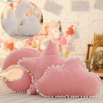 Sweet Star/Moon/Cloud Shaped Ultra Soft Plush Back Cushion Throw Pillow for Room Car Sofa Decoration-Pink/White