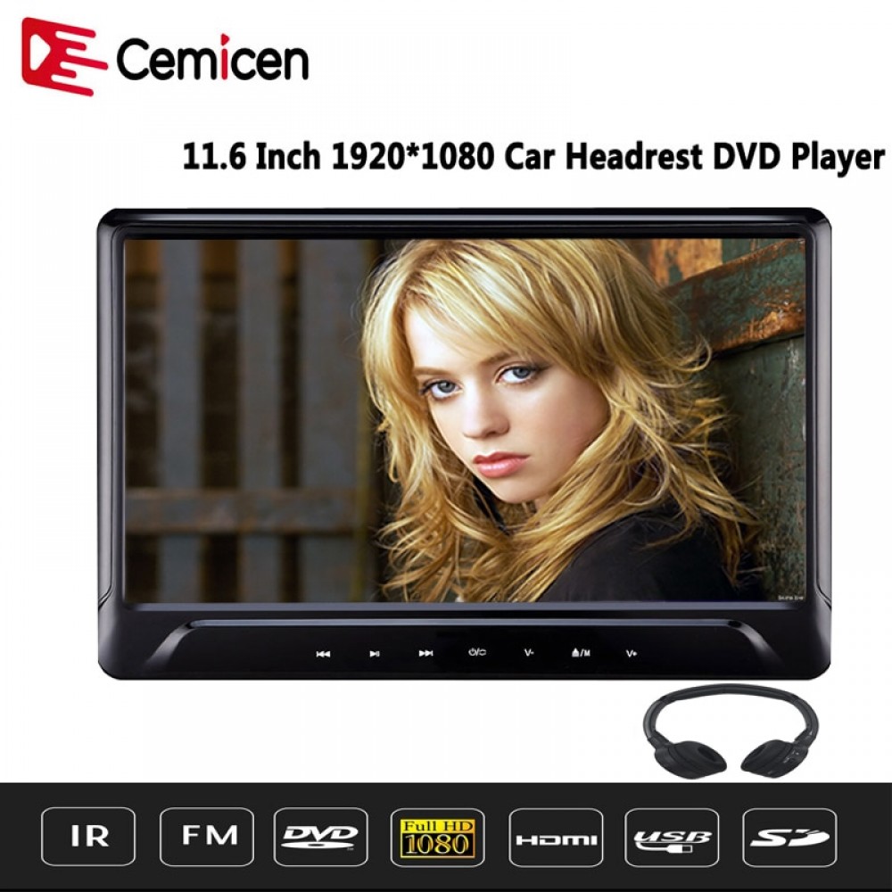 XST 11.6 Inch Car Headrest DVD Player Monitor 1920*1080 Touch Button Support HD 1080P Video/USB/SD/IR/FM/HDMI/Speaker/Game
