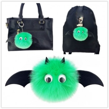 New Mini Kawaii Plush Cool bat Fur Ball keychain Soft Toys Cute Kids Plush Dolls pompom fluffy Car Key Baby For Girls Women gift